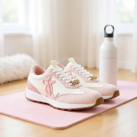 Juicy Couture Women'ss Eunice Lace Up Casual Sneakers SZ 8.5 M Blush PINK WHITE - Picture 12 of 12